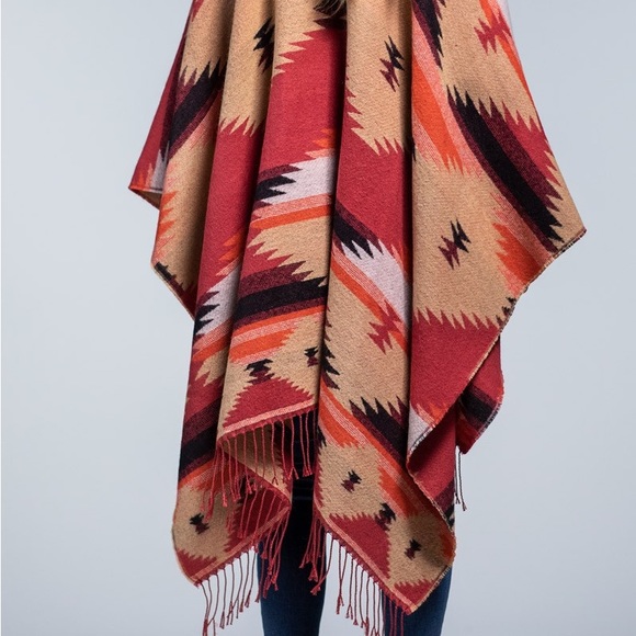 NWOT, Western Aztec Wrap, Ruana, Poncho, Shawl, Cape, One Size Fringe Oversized - Picture 13 of 13